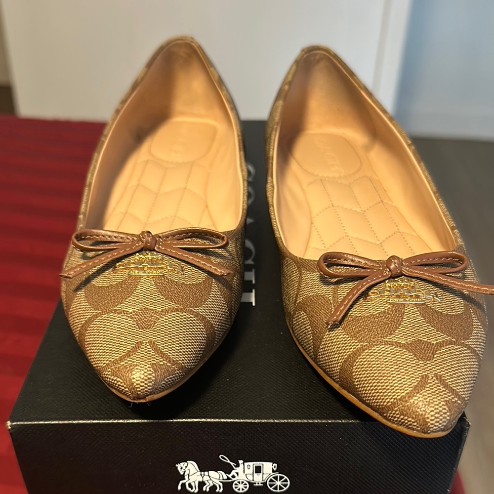 Coach Brown Geometric Pattern Flats